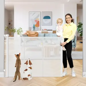 42 Inch Extra Tall 55 Inch Wide Retractable Mesh Gate, No Sag Anti-Scratch Baby & Pet Gate with Reinforced Strips for Doorway Indoor Outdoor, White