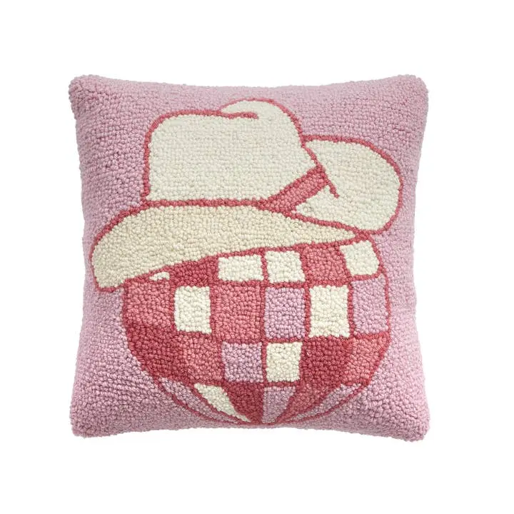 Peking Handicraft 30AV384C14SQ 14x14 in. Cowboy Disco Ball Poly-Fill Hook Pillow, Multi-Color, Western Vibe Room Decor, Whimsical House Decor
