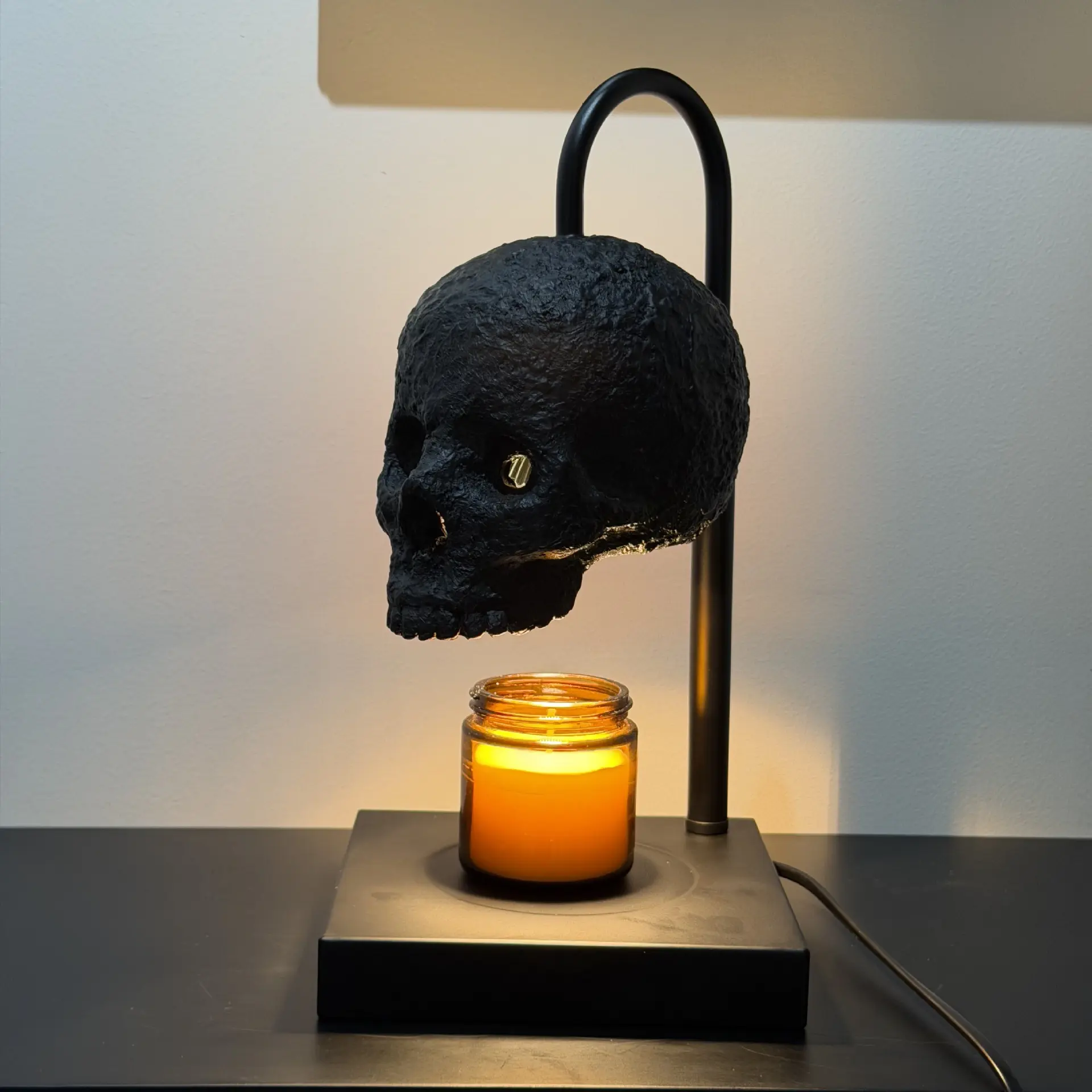 Skull Candle Warmer Lamp with Timer and Dimmer, Gothic Candle Holder Height Adjustable with 2 Light Bulbs,Black Spooky Gothic Home Decor,Halloween Witchy Gifts