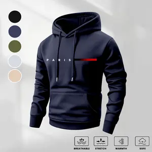 Men's Paris Printed Hoodie, Menswear, Casual Athletic Long Sleeve Hooded Sweatshirt for Fall & Winter, Men's Clothing for Daily Wear, Sportswear Indoor Outdoor, Athleisure Summer Clothes