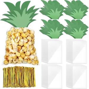 100 Set Pineapple Party Favors Bags Hawaiian Pineapple Cello Bags with Twist Ties and Cards Luau Candy Cellophane  Bags for Cookies Candies Summer Hawaiian Holiday for  and Adults