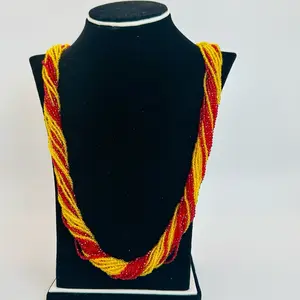 Red and yellow mix long sized hydro potey, ready to wear with any Nepali traditional outfits