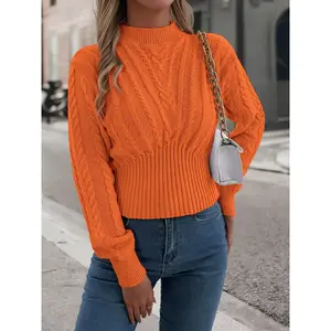 Women's Casual Fitted Long Sleeve Sweater, Plain Color Round Neck Knit Pullover for Fall & Winter, Perfect for Valentine's Day