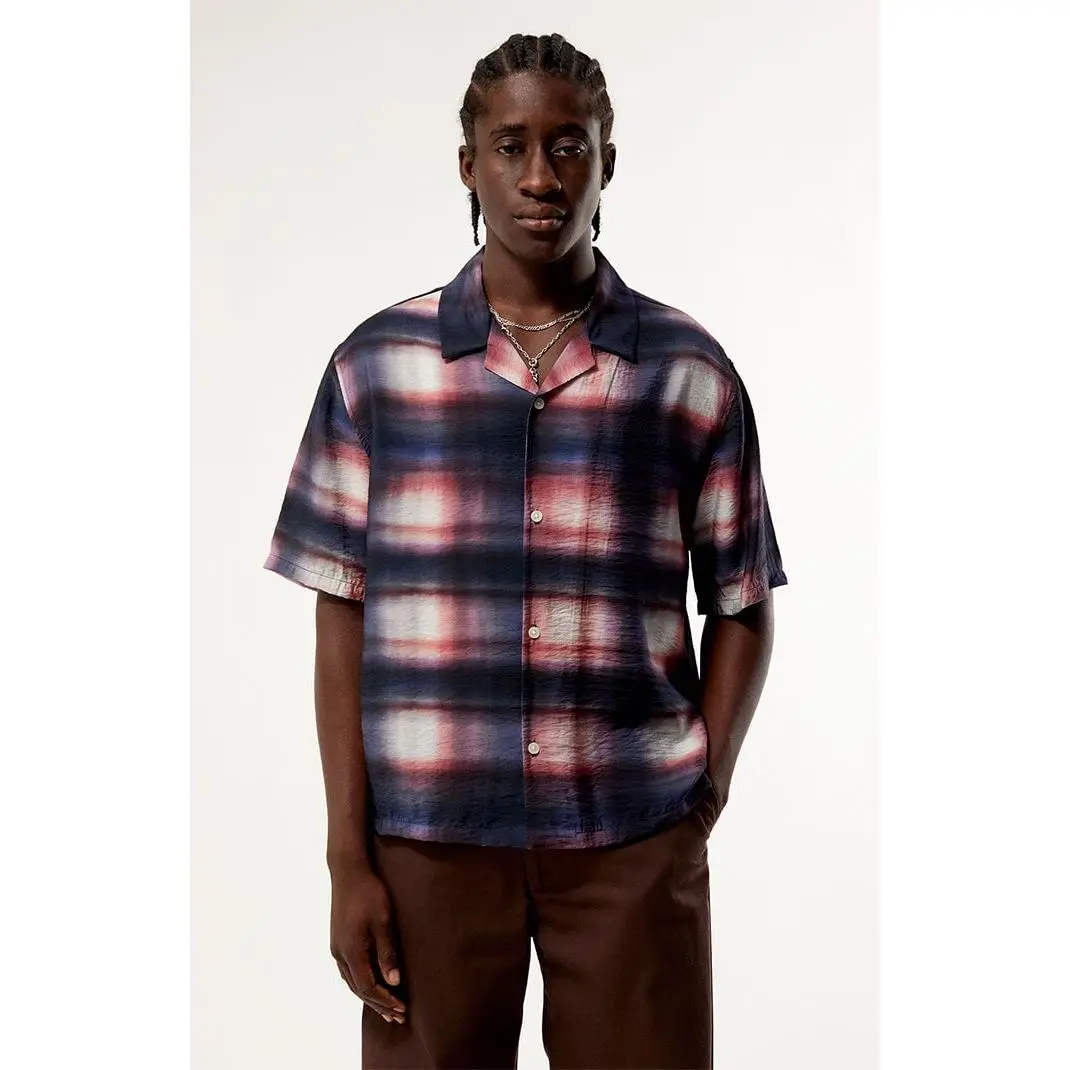 Pacsun Men's Waterpaint Plaid Short Sleeve Shirt