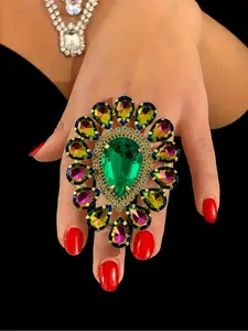 Luxury Dazzling Colorful Waterdrop Big Ring, Exquisite Trendy Ring, Unique Exaggerated Rhinestone Ring for Parties and Runway, Women's Fashion Accessories