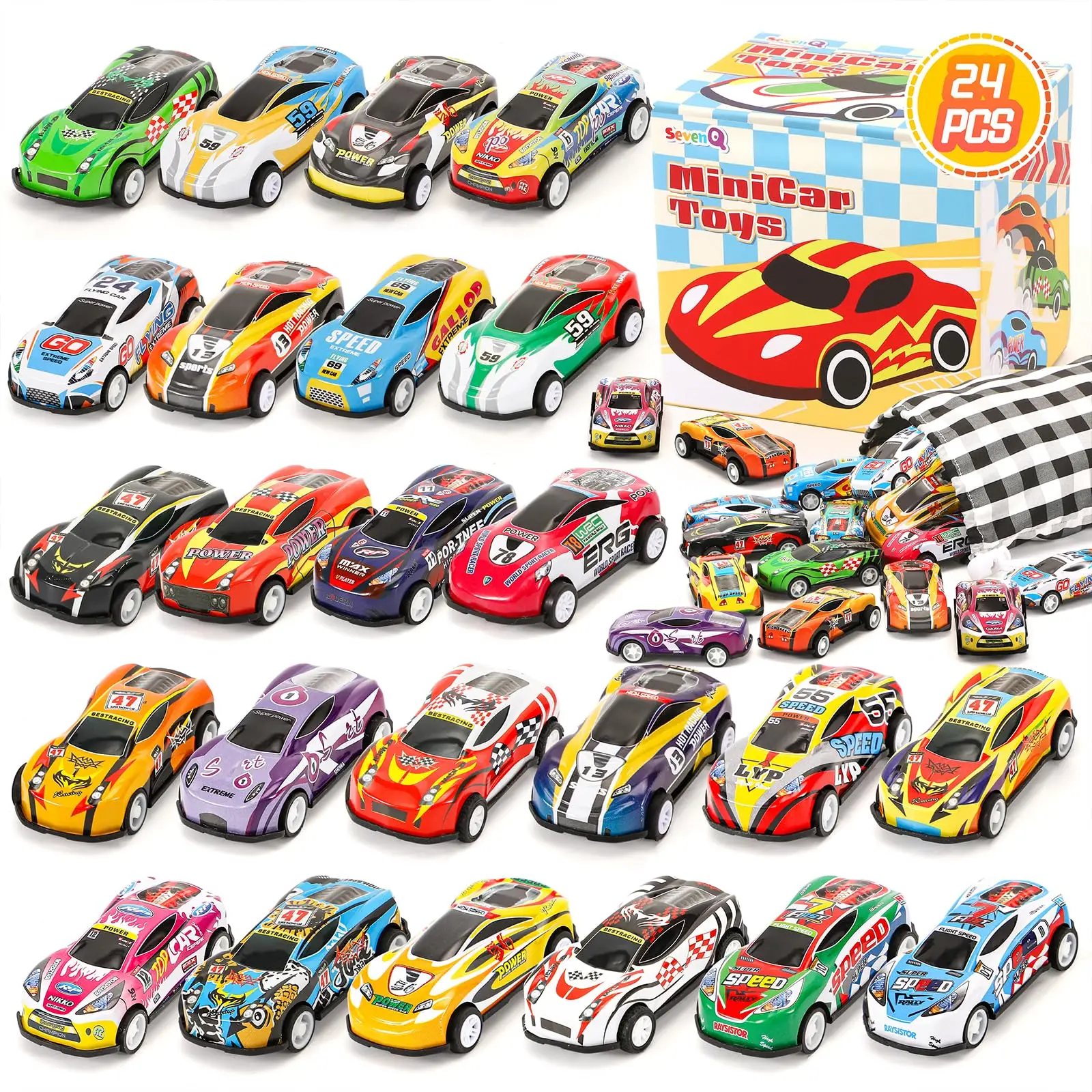 Toy Cars 24Pcs Race Cars Pull Back Cars Playsets with Storage Bags,Party Favors Prizes Fillers Bulk Gifts for Boys and Girls Car Game Treasure Chest