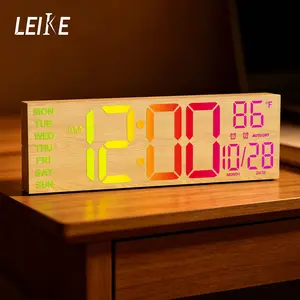 16.5"Timer Countdown Clock, Large Wood Grain Digital Wall Clock with RGB LED Display, Remote Control, Dual Alarms, Auto Brightness, Temperature Display for Home, Classroom, Office