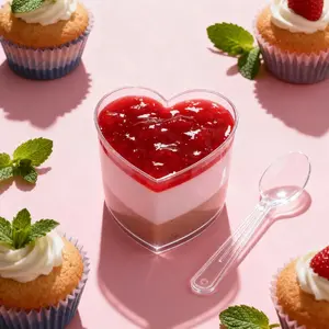 30 Sets Heart Dessert Cups with Lids and Spoons, 5oz Mini Plastic Transparent Mousse Cups, Cheesecake Cups, Tiramisu Cups, Pudding Jelly Fruit Cups, Clear Dessert Bowls for Wedding Parties, Birthday Banquets, Holiday Candy Bars and Dessert Table Supplies