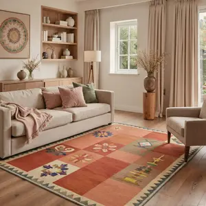 【Summervibes】GENIMO Area Rug – Pet Friendly, Non-Slip, Machine Washable Carpet, Soft Floor Rug, Stylish Home Decor for Living Room, Bedroom, Hallway ,ARB2661-PETAL