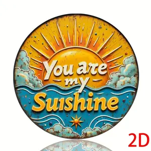 1PC 2D Plane Retro Style 'You Are My Sunshine' Round Iron Sign - 8x 12inch Colorful Retro Wall Decoration with Sunrise and Ocean Design Suitable for Coffee Shops, Bedrooms, Living Rooms, Balconies, Study Rooms, Bars, Perfect Room Decoration