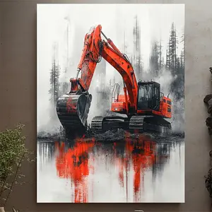 1 piece, framed, excavator canvas wall art, teen excavator print, boys' room decoration, vehicle engineering wall art, industrial art, excavator wall art-3G5072S0355