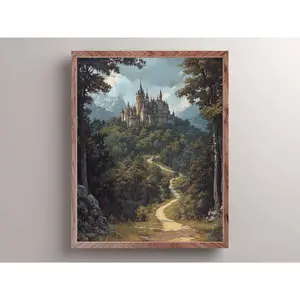 Medieval Castle Road Art Print, Dark Fantasy Wall Decor, Vintage Castle Painting, Forest Academia Wall Art, Renaissance Knightcore Gift POSTER