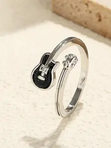 Unisex Street Trend Guitar Design Cuff Ring, Trendy Vintage Cuff Ring, Fashionable Hip Hop Novelty Jewelry for Men & Women, Unique Guitar Design, Ideal Gift, Versatile Accessory
