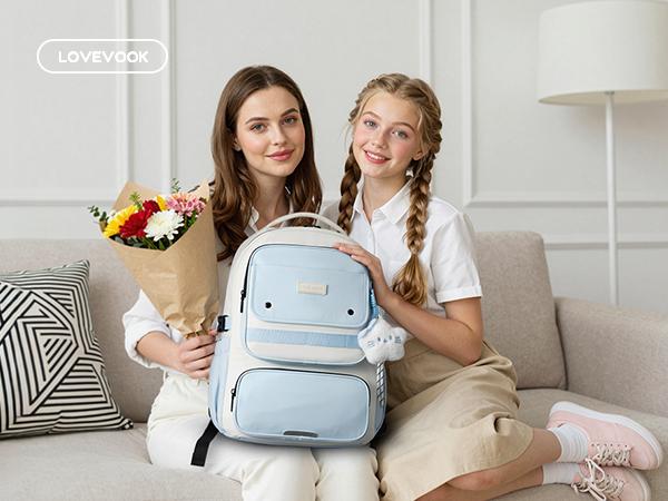 LOVEVOOK School Backpack for Teen Girl, Cute Bookbag with Large Bottle Holder, Lightweight Elementary Middle High School Student Backpack Fits 15.6 Inch Laptop, Back to Schools Kid Gift, Blue-Cream LOVEVOOK School Backpack for Teen Girl, Cute Bookbag with Large Bottle Holder, Lightweight Elementary Middle High School Student Backpack Fits 15.6 Inch Laptop, Back to Schools Kid Gift, Blue-Cream