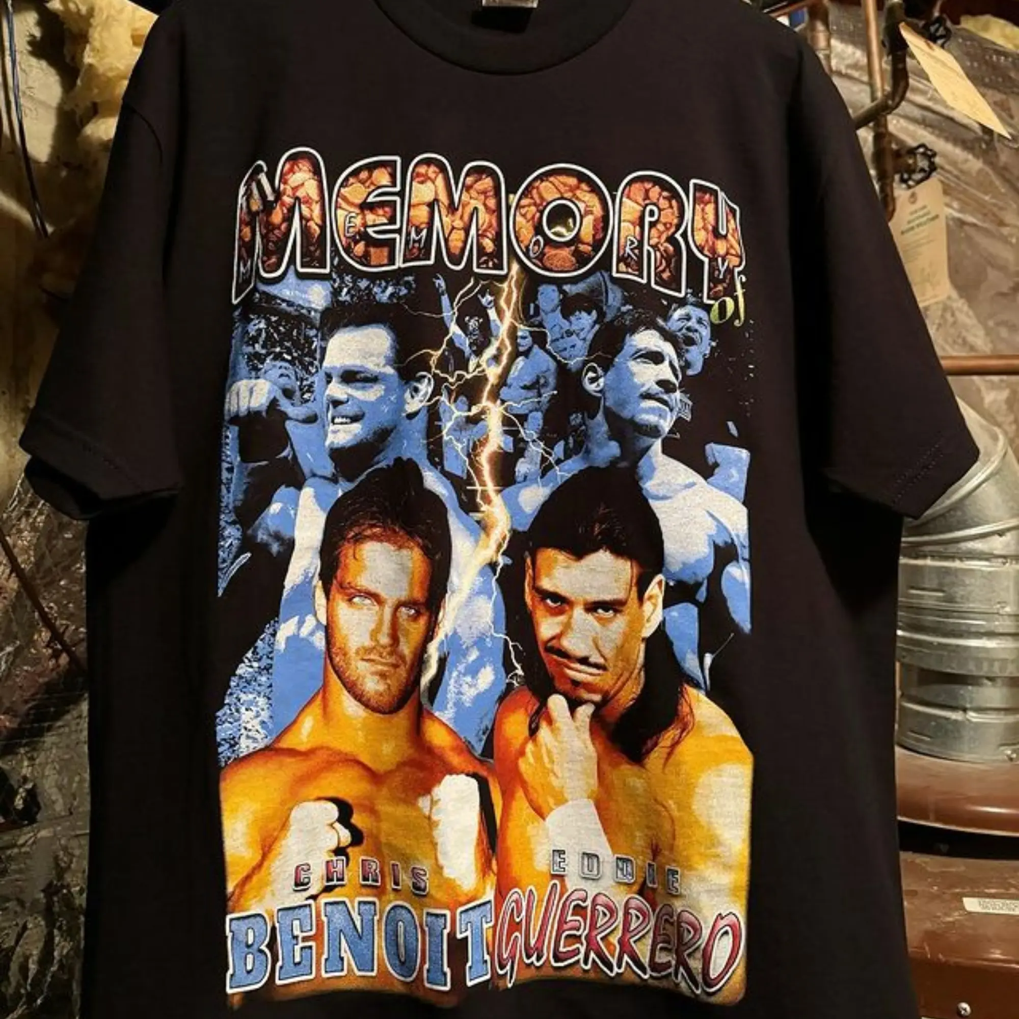 Vintage Memory of Chris Benoit and Eddie Guerrero Double Sided Graphic Tee - Latino Heat - RIP Eddie Guerrero - RIP Chris Benoit - Wrestling Shirt, Y2k Style, Casual, Shortsleeve, Round Neck