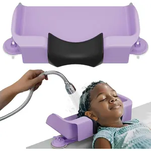 Hair Washing Station For Kids Neck Support Shampoo Bowl for Sink at Home Portable Shampoo Buddy for Teens Friends Elderly Purple ABS Plastic Material Reusable Suction Cup Round Corner Design