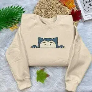 Anime Embroidered Snorlax cute Sweatshirt, Pokemon Sweatshirt, Gift For Fan Crewneck