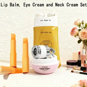 Lip Balm，Firming Eye Cream and Neck Cream Set, Skincare Set Electric Massage Eye Cream with Dark Circles Firming Fine Lines Hydrating Moisturizing Radiant Skin Care Vibration Electric Eye Cream Massager Neck-Eye-Lip Care Moisturizer Moisture Hydrate