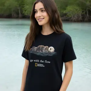 Go with the Flow National Geographic Tee, Otter Graphic T Shirt, Cute Animal Shirt, Relaxed Casual Wildlife Shirt