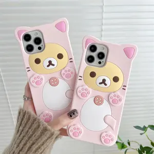 Cute Rilakkuma Bear For iPhone 17 Pro max 16 15 14 13 12 Mini 11 Pro Max Xs XR 6 7 8 Plus SE Kawaii Cat Silicone Soft Cover Case
