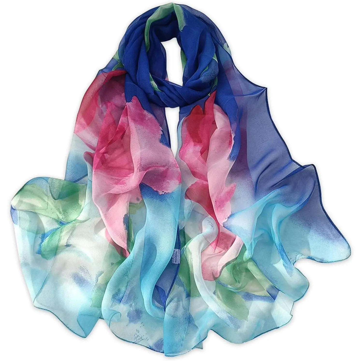 Women Soft Floral Print Shawl Chiffon Sheer Scarf