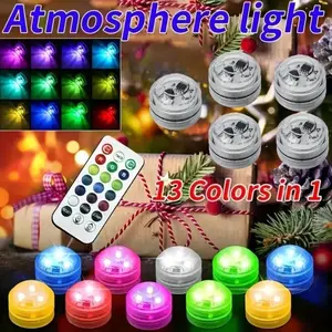 Mini Submersible Lights, Remote Control 3LED Tea Lights Battery Operated Waterproof Underwater Vase Pool Pond Fountain Camping