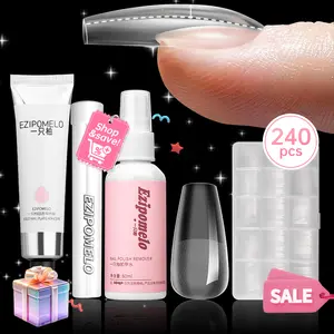 EZIPOMLEO Instant Apex Nail Tips Set, 240Pcs Pre-Building Pre-Etched Gel Nail art Tips Thicker Acrylic Nails Strong Full Cover False Nail Extension Building 15 Sizes,with Solid Nail Glue Gel(30g), Handheld UV Lamp, Nail Remover, and a Tool kit.