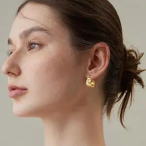 LEXODY 14K Gold/Silver-Plated Chunky stud earrings for Women, Statement Hypoallergenic gold studs ,Waterproof, Lightweight Geometric, Minimalist Gift for her earrings ,Valentine's Day