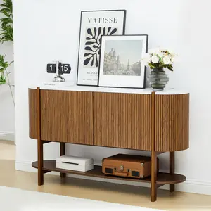 Giratree 53.54" Console Table with Storage, Fluted Entryway Table with 2 Doors and Open Shelf, Long Sofa Table Behind Couch for Living Room, Hallway