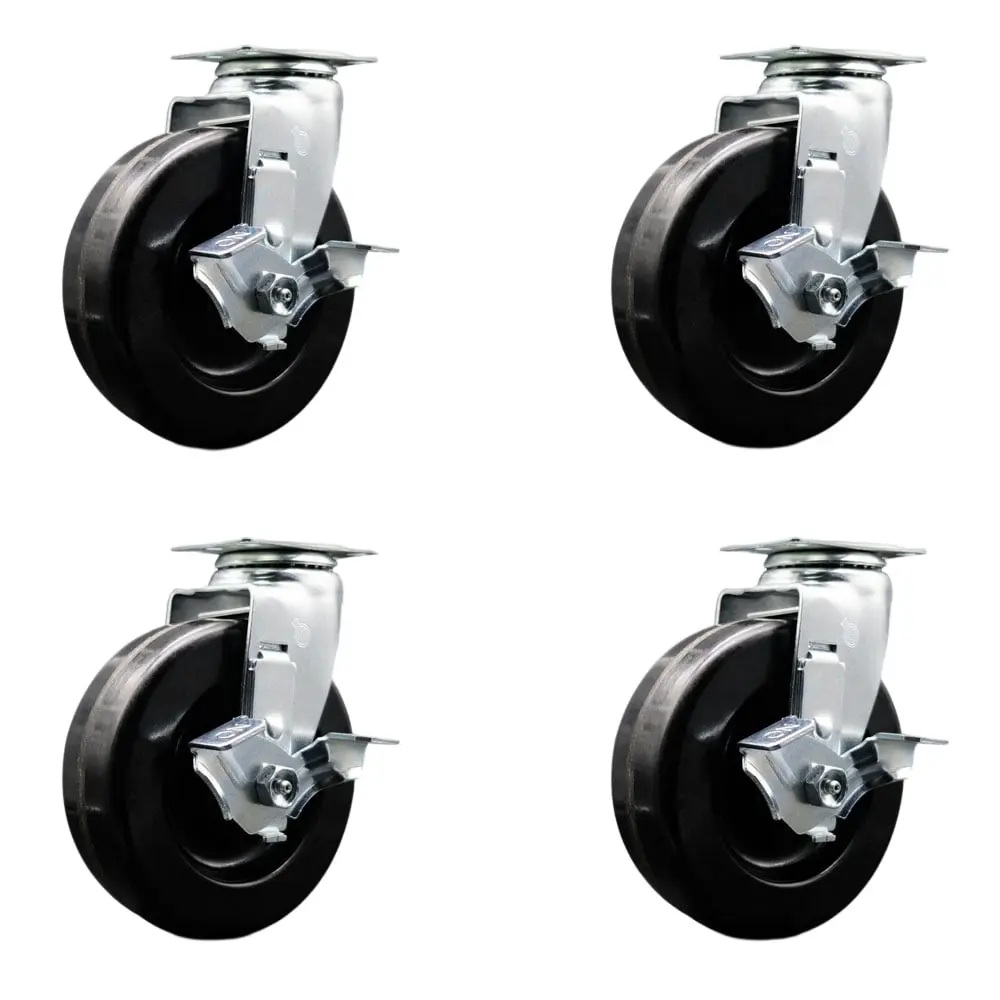 Service Caster TOOL-SCC-20S620-PHB-TLB-4 Tool Box Caster Wheel Set - 6 in. Flat Free, Zero Maintenance Phenolic Wheels - Industrial Grade - 4 Swivel Casters with Top Lock Brakes