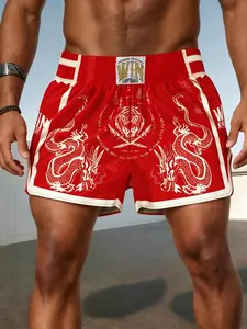 Men's Muay Thai Shorts, Dragon Tiger Print, Elastic Waistband, Summer Casual Streetwear, Perfect for Fashion Enthusiasts