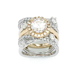 Jzora 3ct round cut two tone sterling silver bridal set，Elegant anniversary ring set
