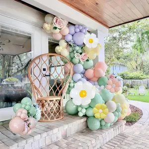 Pastel Balloon Arch Kit 130Pcs Pastel Peach Pink Yellow Green Balloons With Daisy Balloon For Spring Summer Baby Shower Easter Boho Birthday Tea Baby In Bloom Balloons Party Decorations