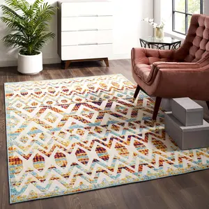 Modway Reflect Tamako Diamond and Chevron Moroccan Trellis 5x8 Indoor / Outdoor Area Rug in Multicolored