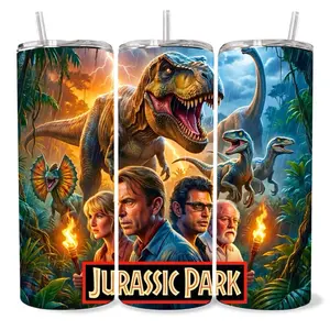 Jurassic Park 20  oz Tumbler - BPA Free, Stainless Steel, Leak Proof, Clear Lid, Includes Straw