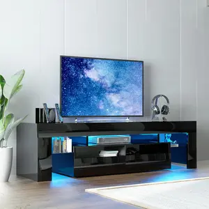 Modern LED TV Stand for 70/65/55 inch TV, Modern Entertainment Center with 1-2 Storage Drawers, High Gloss TV Cabinet,Television Stand for Living Room,APP/Remote RGB Light Furniture