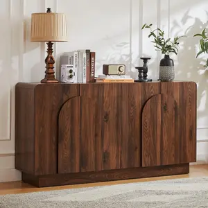 ONBRILL Sideboard Buffet Cabinet with Storage, Farmhouse Curved Design Accent Cabinet with Doors & Adjustable Shelves, Modern Coffee Bar Credenza for Living Room, Kitchen, Hallway