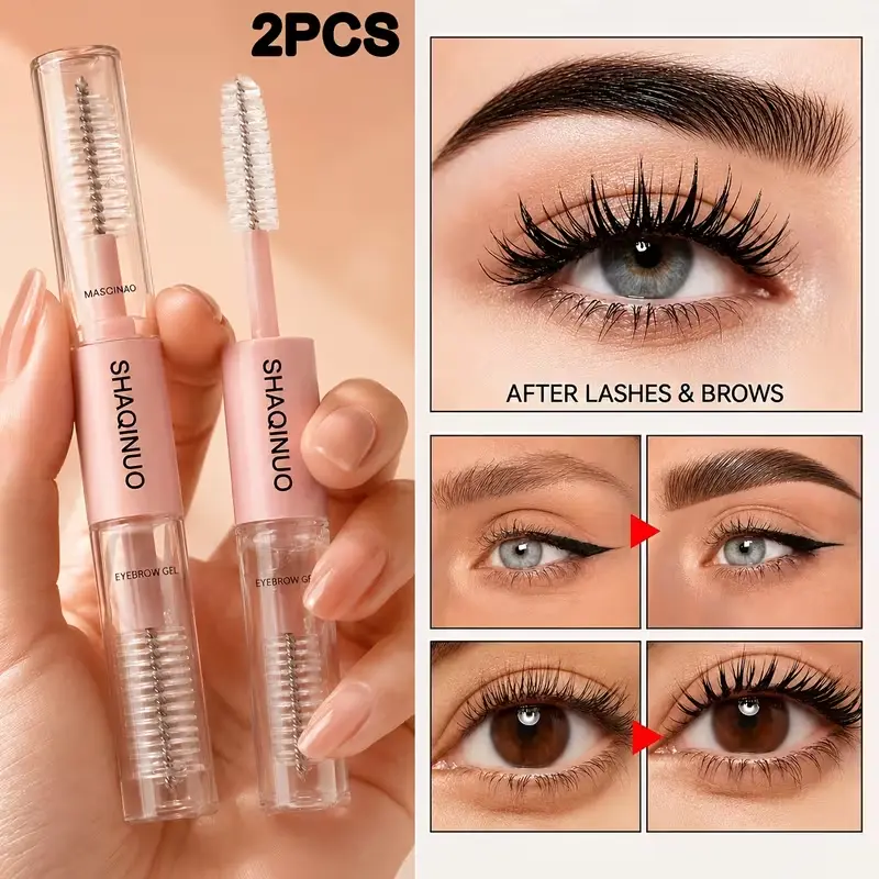 2Pcs 2In1 Eye Clear Styling Gel Set Long Lasting Natrual Makeup Waterproof No Clump Lash Brow Setting Groomer Cosmetic Non Sticky Buildable Mascara primer