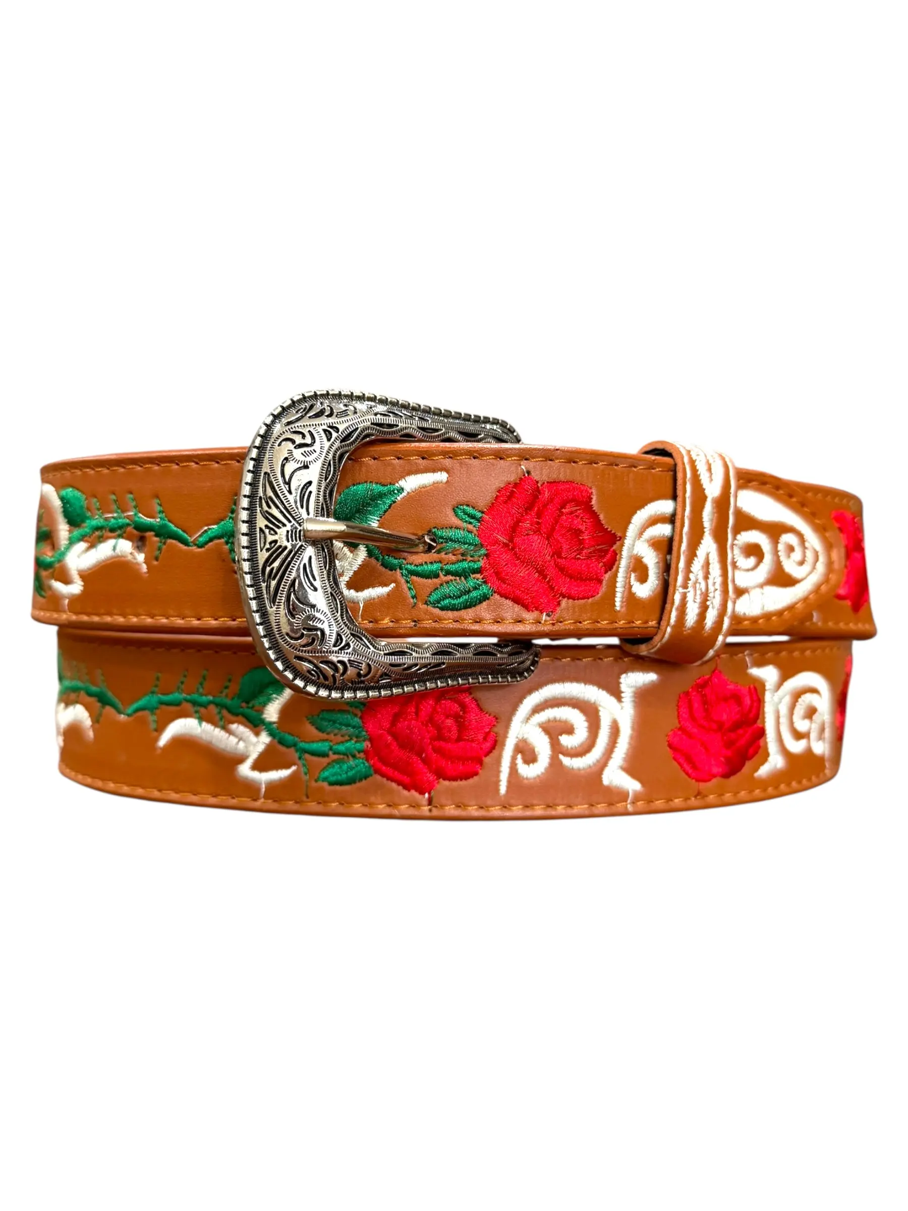 Cinto Vaquera Bordado Piteado de Piel para Mujer Flores Cowgirl Women’s Western Style Floral Embroidered Leather Belt