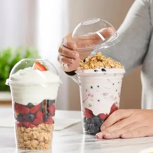 20/30PCS Clear Plastic Cups with Dome Lids Disposable Fruit Cups Party Essential for Smoothies Milkshakes To-Go Drinks