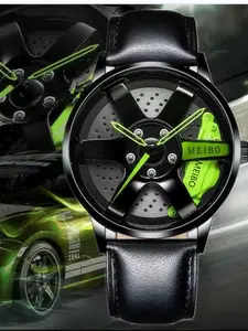 New Fashion Car Wheel Belt Watch for Men, Unique Tech Style Hollow Out Leather Strap, Versatile Quartz Wristwatch, Casual Analog Watch, Modern Trendy Watch, Stylish and Trendy