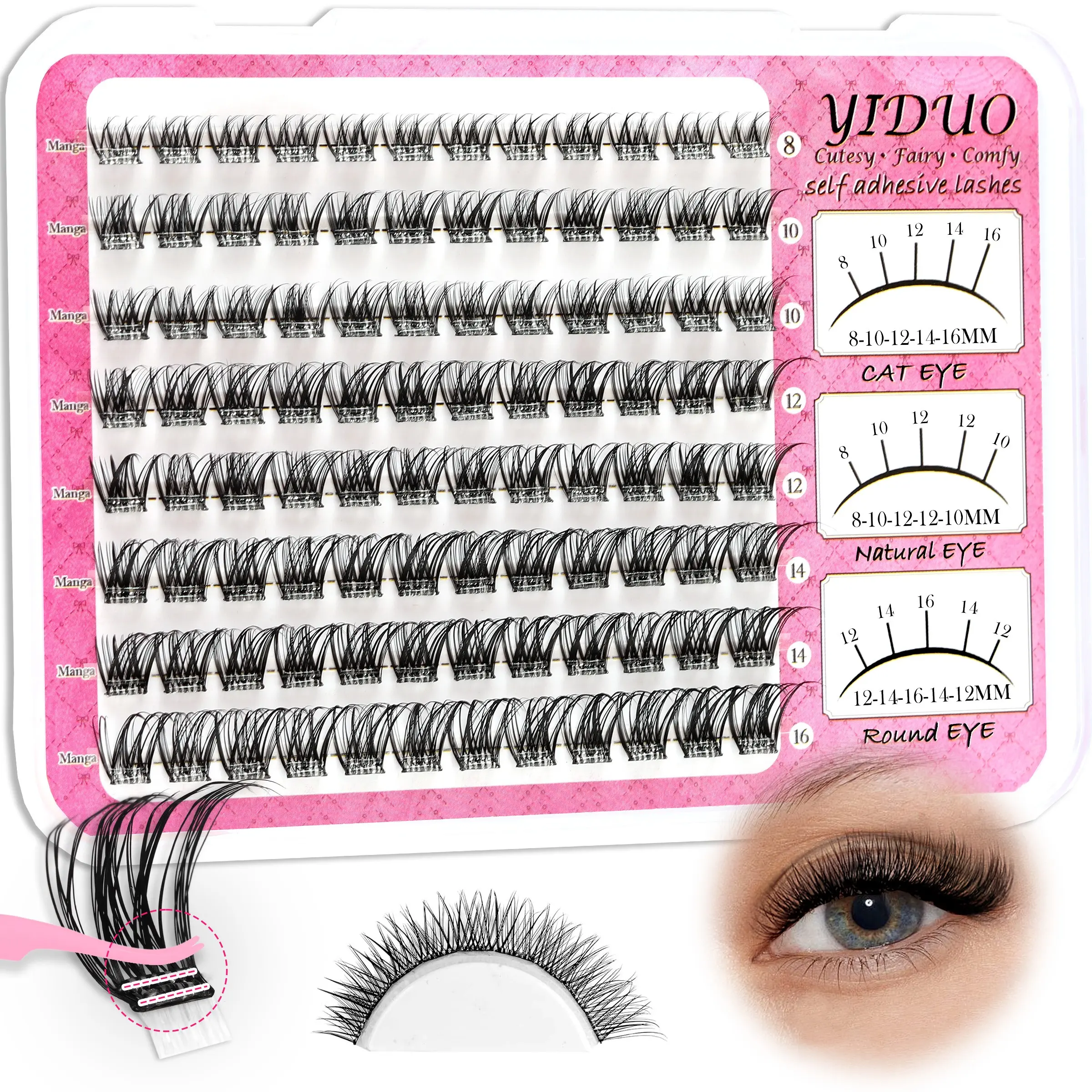 YIDUO Self Adhesive False Eyelash, Mangn Look Fake Eyelash for Extensions, Eye Makeup Product for Women & Girls, Professional Eye Makeup Accessories, Wispy Lashes, Cosmetic False Lashes, Eyelash Clusters