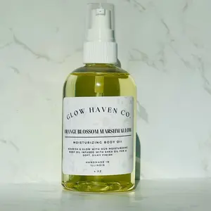 Glow Haven Co. Orange Blossom Marshmallow Glow Oil - Sweet Floral Vanilla Moisturizing Body Oil 4oz Lightweight Hydrating Formula Non-Greasy Fast-Absorbing Texture Aroma Fragrance