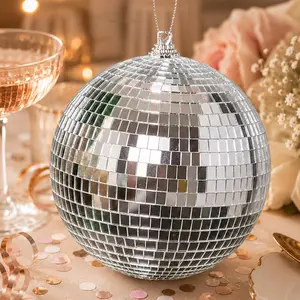 2 Pack 10" Silver Foam Disco Mirror Ball With Hanging Swivel Ring, Holiday Party Decor