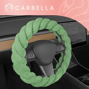 Carbella Twisted Fur Green Steering Wheel Cover, Standard 15 Inch Size Fits Most Vehicles, Fuzzy Fluffy Car Steering Cover with Soft Faux Fur Touch, Car Accessories for Women