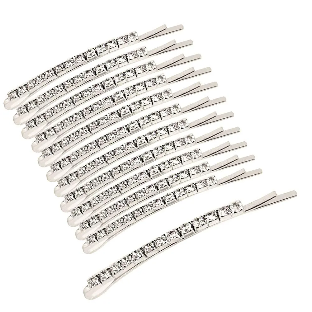 Women's Decorative Hair Clips Set - 12 Rhinestone Bobby Pins, 8 Silver Metal Hair Barrettes, 4 X-Shaped Crystal Accessories for Styling