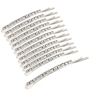 12 Pcs Rhinestone Bobby Pins, 8 Silver Metal Hair Clips 4 X Shaped Crystal Hair Pin Decorations for Lady Women Girls