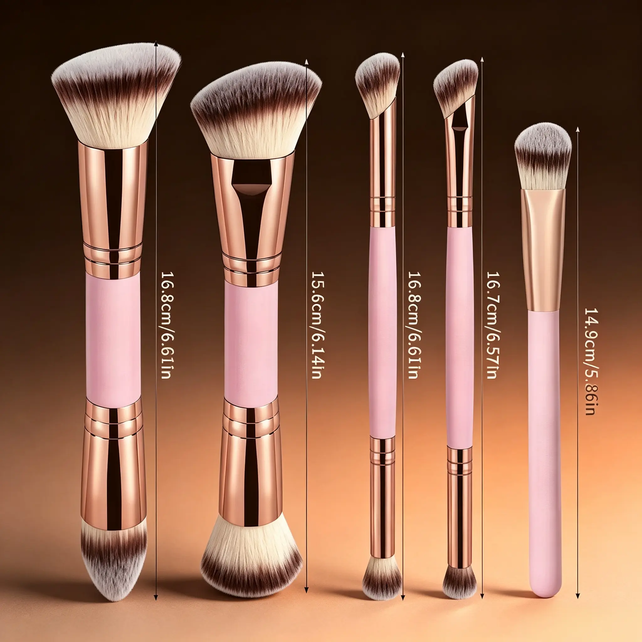 Double-Ended Makeup Brush Set, Multi-Functional Soft Synthetic Brushes for Foundation, Contour, Blush & Eyeshadow, Beginner Friendly Makeup Tools