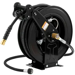 FIXFANS High Pressure Washer Hose Reel, 3/8" X 50 FT Steel Dual Arm Auto-Retractable Power Wash Hose Reel, Heavy Duty Hose Reel 4000 PSI, ChristmasGift