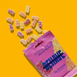 BEHAVE Low-Sugar Sour Gummy Candy Bears (6-Pack) - Watermelon, Mango, and Lychee Fruit Flavors - Low Net Carb, Low Calorie, High Fiber - Keto & Diabetic Friendly - Natural Flavoring
